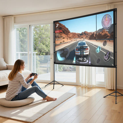 100-Inch Projector Screen with Stand, 16:9 4K, Carry Bag