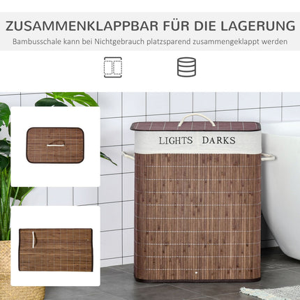 100L laundry basket - bamboo, cotton, 3 handles, washable