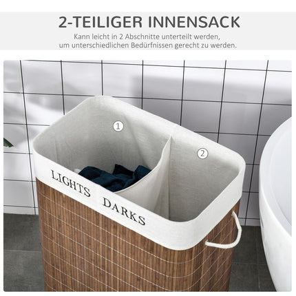 100L laundry basket - bamboo, cotton, 3 handles, washable