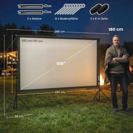 100" Projector Screen with Stand, 4K/8K, 16:9 Ratio