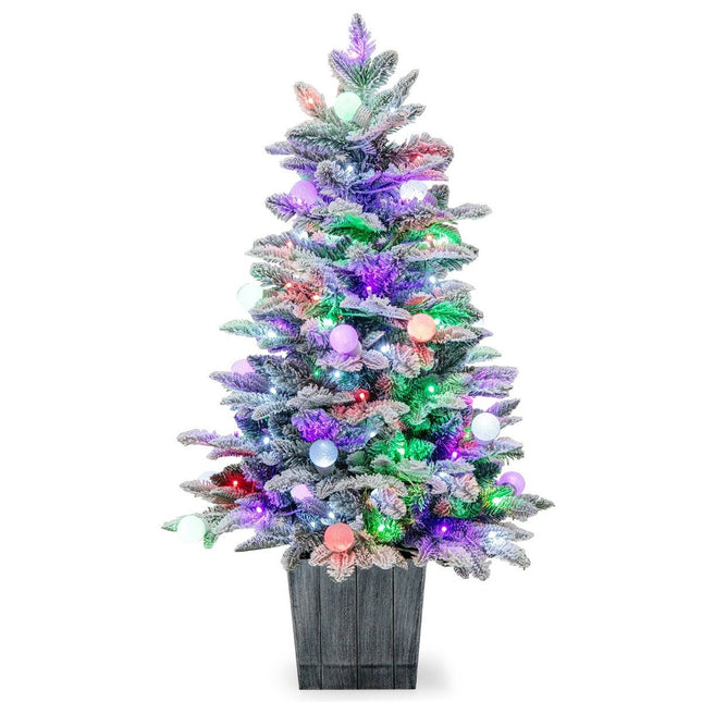 100cm artificial Christmas tree flocked fir tree with 80 multi-colored LED lights