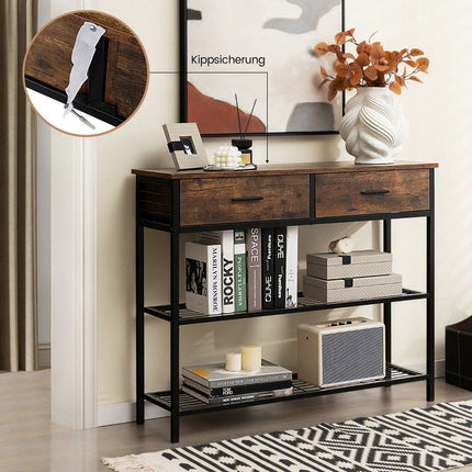 100 cm console table with 2 drawers 3 levels hallway table made of wood side table with metal frame rustic brown