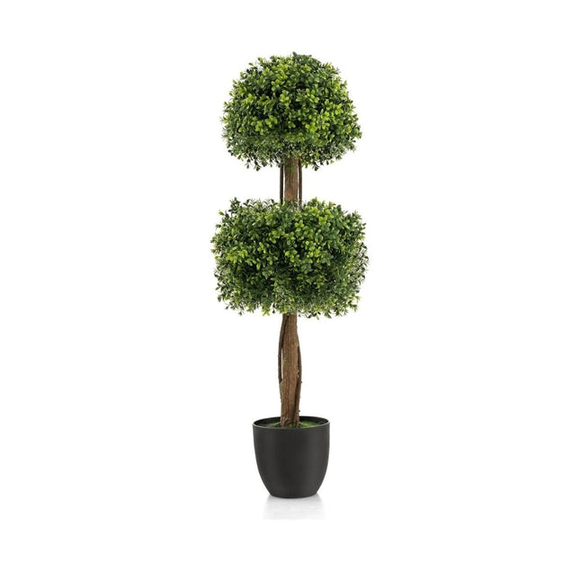 100 cm high artificial boxwood with 2 spherical leaf sections & cement-filled plastic pot