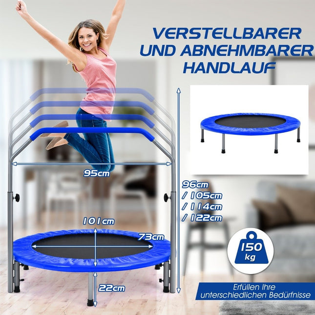 Ø101 cm folding mini trampoline fitness trampoline with height-adjustable handle blue + black