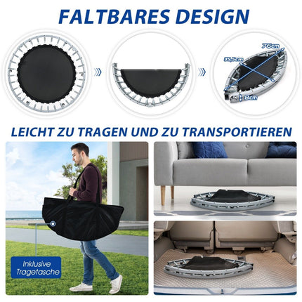 Ø101 cm folding mini trampoline with height-adjustable handle fitness trampoline red