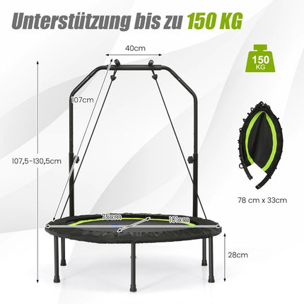 Ø101 cm mini trampoline with height-adjustable handle and 2 resistance bands green