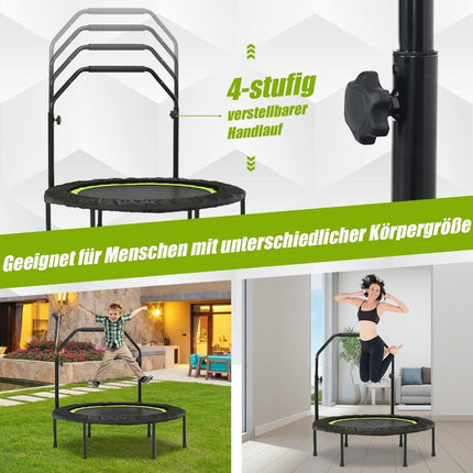 Ø101 cm mini trampoline with height-adjustable handle and 2 resistance bands green