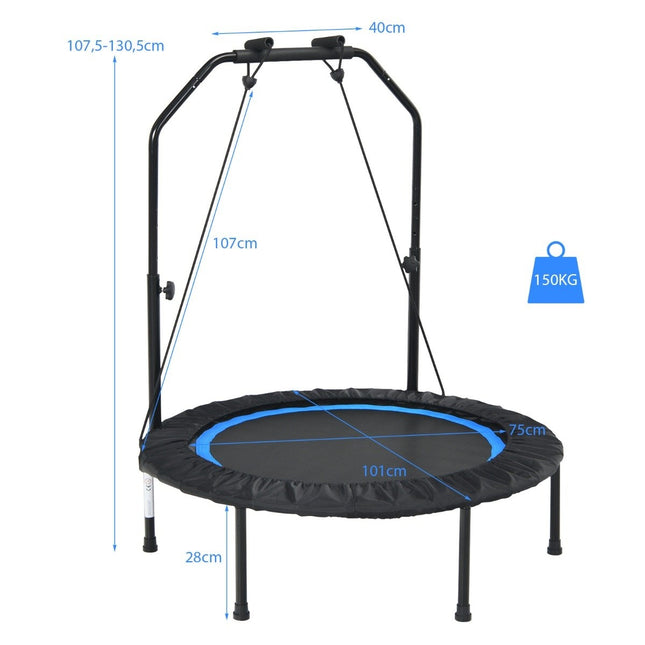 Ø101 cm trampoline with 2 resistance bands mini trampoline with height-adjustable handle black + blue