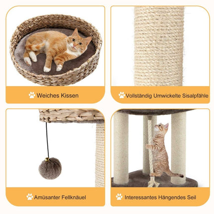 104cm Wooden Cat Tree with Beds & Toy Ball & Rope & Sisal Wrapped Columns