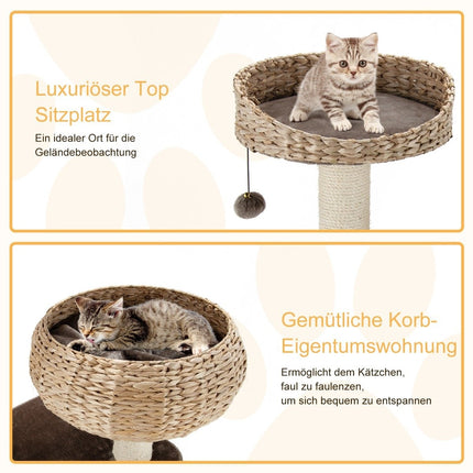 104cm Wooden Cat Tree with Beds & Toy Ball & Rope & Sisal Wrapped Columns