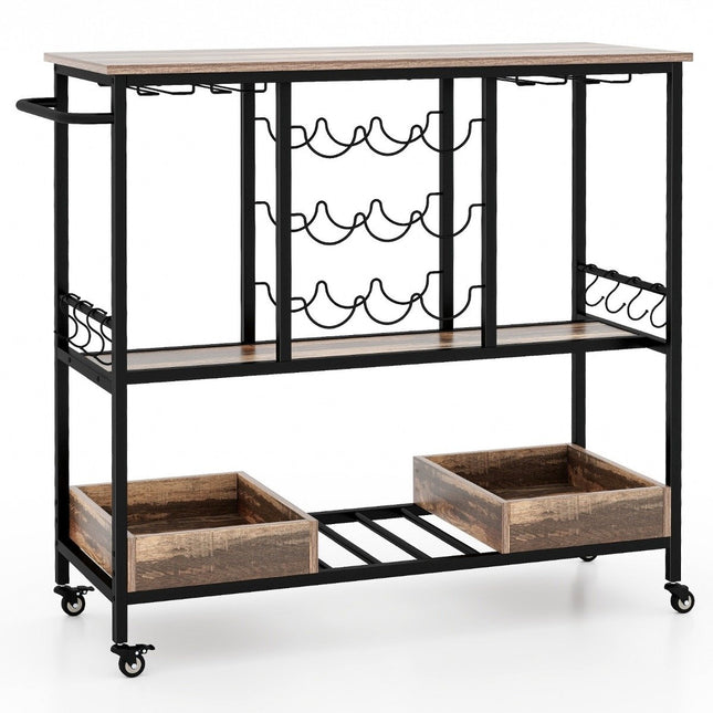 108 x 40 x 91 cm 3-tier kitchen trolley with wheels &amp; Glass holders &amp; Wine Rack &amp; Hook serving trolley trolley gray