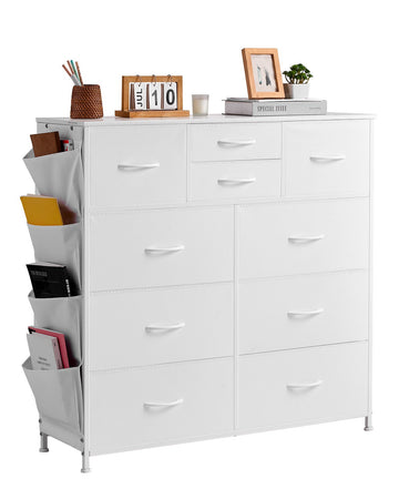10-Drawer Fabric Dresser, Steel Frame, White