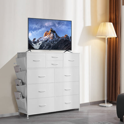 10-Drawer Fabric Dresser, Steel Frame, White