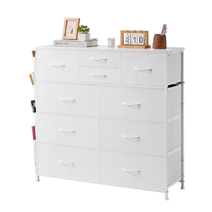 10-Drawer Fabric Dresser, Steel Frame, White