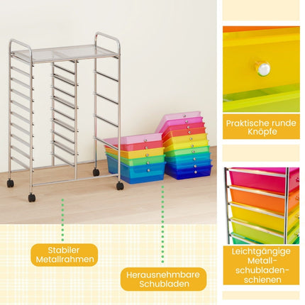 10-Drawer Rolling Cart with Locking Wheels, Metal Frame