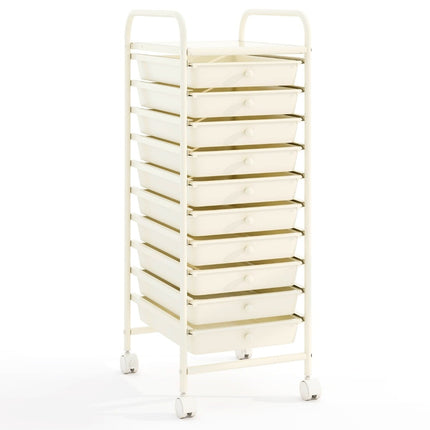 10-Drawer Rolling Storage Cart, 33x37x86 cm, White