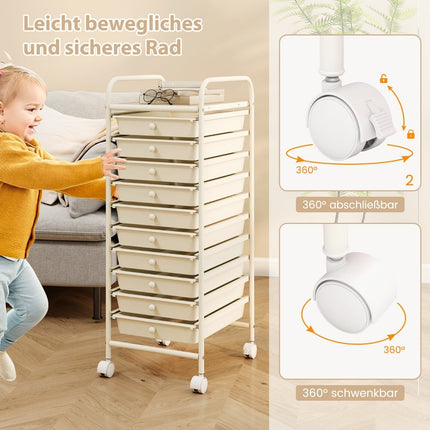 10-Drawer Rolling Storage Cart, 33x37x86 cm, White