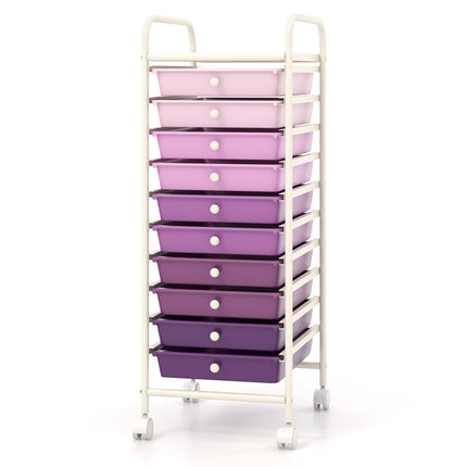 10-Drawer Rolling Storage Cart, Locking Casters, Purple