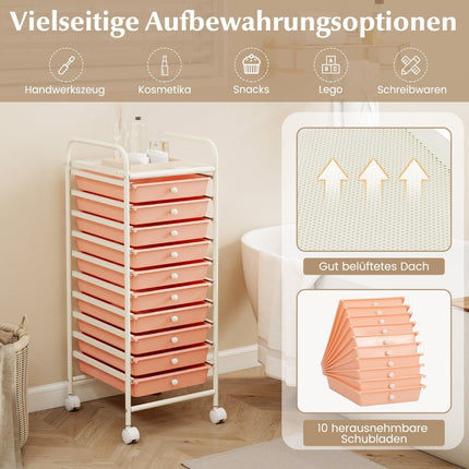 10-Drawer Rolling Storage Cart, Plastic, 33x37x86 cm