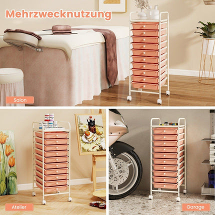 10-Drawer Rolling Storage Cart, Plastic, 33x37x86 cm