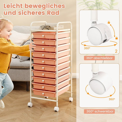 10-Drawer Rolling Storage Cart, Plastic, 33x37x86 cm