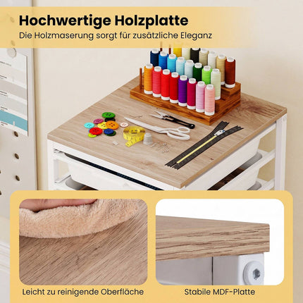 10-Drawer Rolling Storage Cart with Wooden Top, White