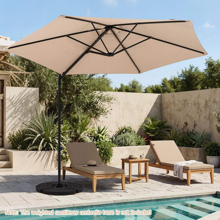 10 Ft Beige Cantilever Patio Umbrella with 360 Rotation