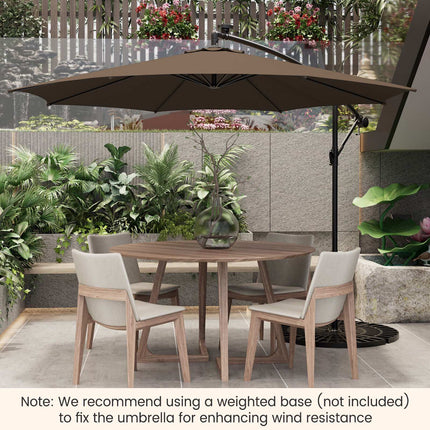 10 Ft Patio Offset Umbrella, 112 Solar LED Lights, Beige