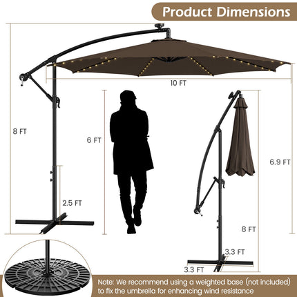 10 Ft Patio Offset Umbrella, 112 Solar LED Lights, Beige