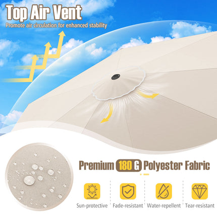 10 Ft Patio Umbrella, Crank Tilt, Vented Canopy, Beige