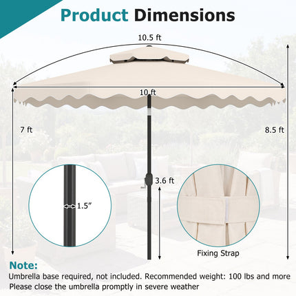 10 Ft Patio Umbrella, Push-Button Tilt, Crank, Beige
