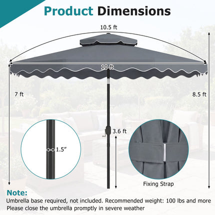 10 Ft Patio Umbrella, Push-Button Tilt, Crank, Gray