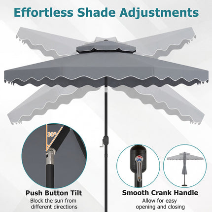 10 Ft Patio Umbrella, Push-Button Tilt, Crank, Gray