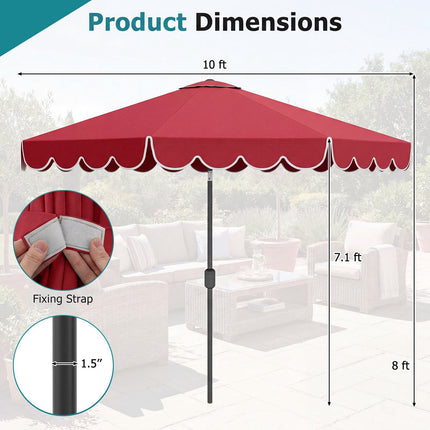10 Ft Patio Umbrella With Crank and Push-Button Tilt, Red