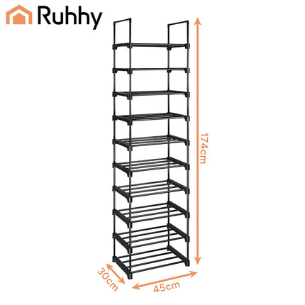 10-Level Shoe Rack, 20 Pairs, 45x30x174 cm, Black