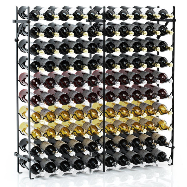 10-Tier Metal Wine Rack for 100 Bottles, Black