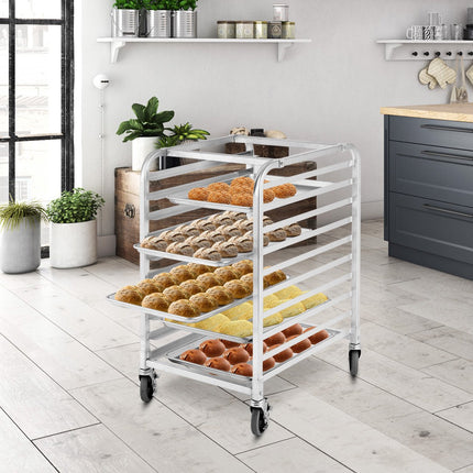 10-Tier Sheet Pan Rack, Aluminum, Locking Casters