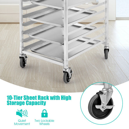 10-Tier Sheet Pan Rack, Aluminum, Locking Casters