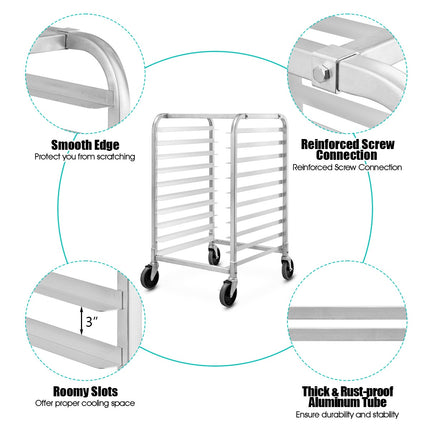 10-Tier Sheet Pan Rack, Aluminum, Locking Casters