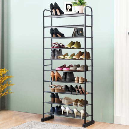 10-Tier Shoe Rack, Removable Shelves, Metal Frame, Black
