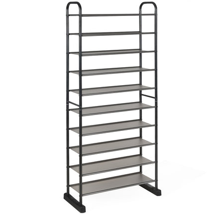 10-Tier Shoe Rack, Removable Shelves, Metal Frame, Black