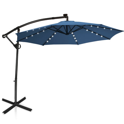 10ft Solar LED Offset Patio Umbrella – 360 Rotation, Blue