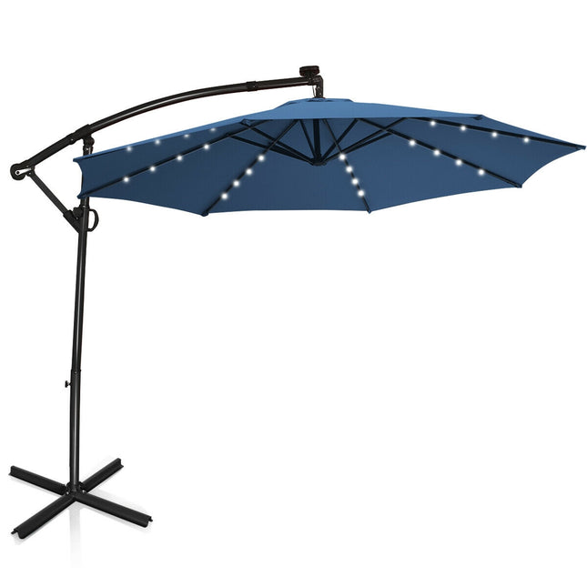 10ft Solar LED Offset Patio Umbrella – 360 Rotation, Blue