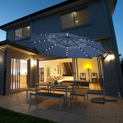 10ft Solar LED Offset Patio Umbrella – 360 Rotation, Blue