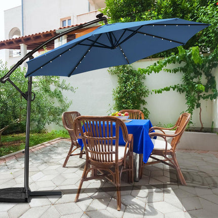 10ft Solar LED Offset Patio Umbrella – 360 Rotation, Blue
