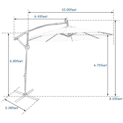 10ft Solar LED Offset Patio Umbrella – 360 Rotation, Blue