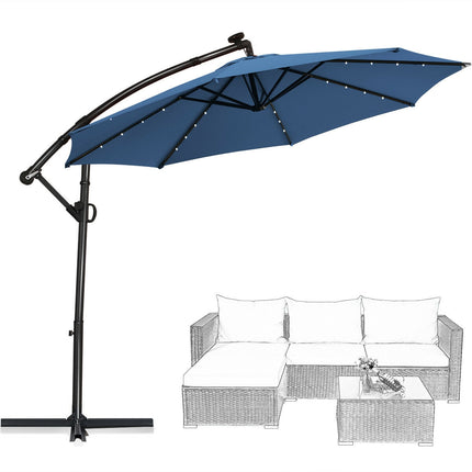 10ft Solar LED Offset Patio Umbrella – 360 Rotation, Blue