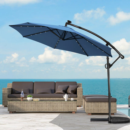 10ft Solar LED Offset Patio Umbrella – 360 Rotation, Blue
