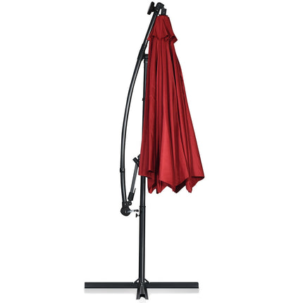 10ft Solar LED Offset Patio Umbrella, 360 Tilt, Burgundy