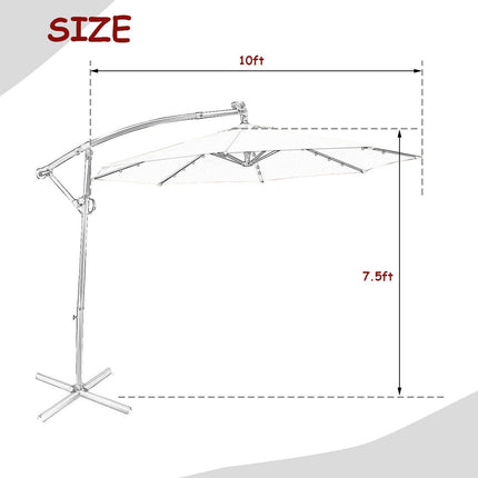 10ft Solar LED Offset Patio Umbrella, 360 Tilt, Burgundy